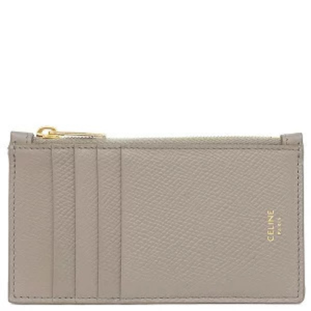 Celine coin case Wallet compact card zipper calfskin Greige Gray purse